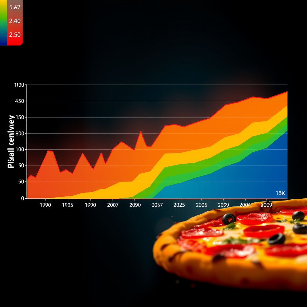 Line graph showing pizza temperature over time comparing Salvatore thermal system versus standard delivery, with temperature zones marked for optimal, acceptable, and poor quality, data points and trend lines clearly visible