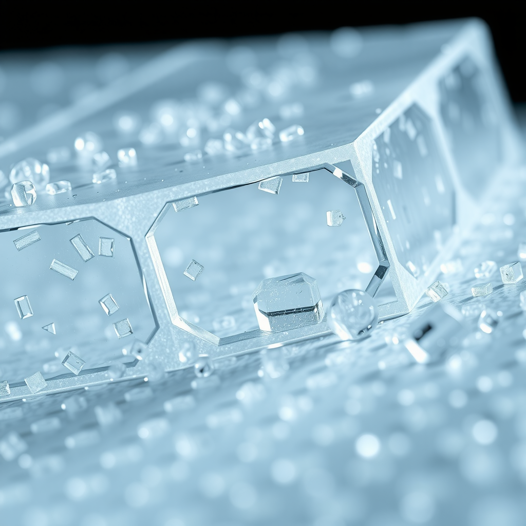 Close-up of phase change material panels used in next-generation thermal bags, showing crystalline structure and thermal properties, scientific product photography with macro lens detail